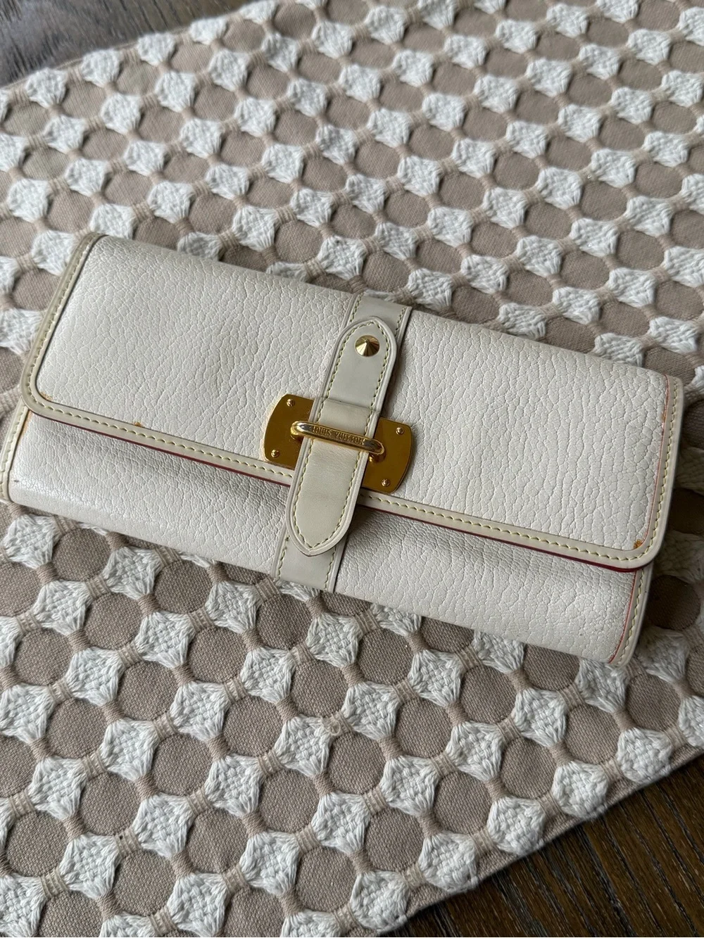 Louis Vuitton Suhali Cream Leather Wallet with Gold Hardware